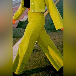 ROXY CHLOE KIM NWT Green Wide-leg corduroy pants.